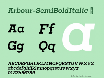 Arbour-SemiBoldItalic ☞ Version 1.001;PS 001.001;hotconv 1.0.88;makeotf.lib2.5.64775;com.myfonts.easy.typeunion.arbour.semi-bold-italic.wfkit2.version.4HxG图片样张