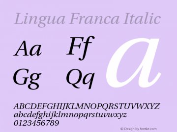 Lingua Franca Italic Version 1.18 Font Sample