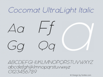 Cocomat UltraLight Italic Version 2.001 Font Sample