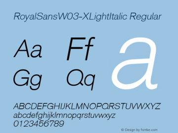 RoyalSansW03-XLightItalic Regular Version 1.10 Font Sample