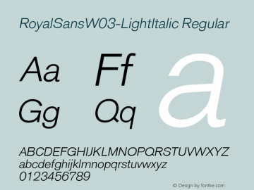 RoyalSansW03-LightItalic Regular Version 1.10 Font Sample