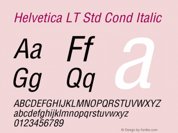 Helvetica LT Std Cond Italic Version 2.124;PS 005.000;hotconv 1.0.67;makeotf.lib2.5.33168图片样张