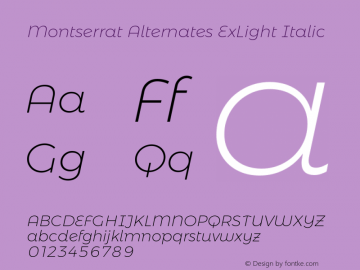 Montserrat Alternates ExLight Italic Version 6.002 Font Sample