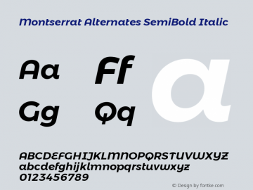 Montserrat Alternates SemiBold Italic Version 6.002 Font Sample