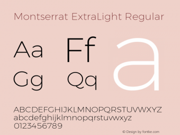 Montserrat ExtraLight Regular Version 6.002 Font Sample