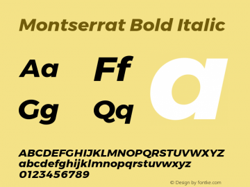 Montserrat Bold Italic Version 6.002 Font Sample