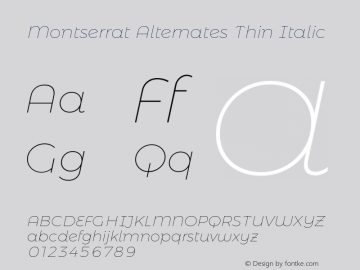 Montserrat Alternates Thin Italic Version 6.002图片样张