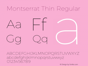Montserrat Thin Regular Version 6.002 Font Sample