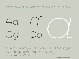 Montserrat Alternates Thin Italic Version 6.002 Font Sample