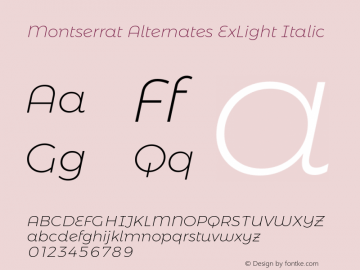 Montserrat Alternates ExLight Italic Version 6.002图片样张