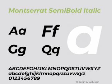 Montserrat SemiBold Italic Version 6.002 Font Sample