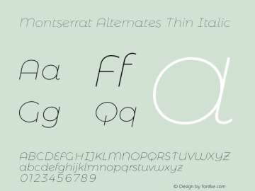 Montserrat Alternates Thin Italic Version 6.002;PS 006.002;hotconv 1.0.88;makeotf.lib2.5.64775图片样张