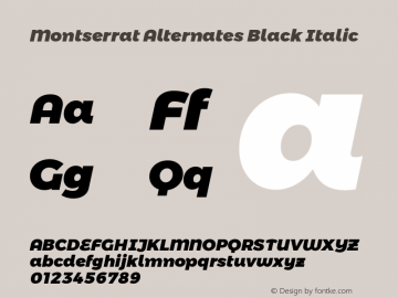 Montserrat Alternates Black Italic Version 6.002 Font Sample