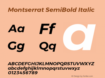 Montserrat SemiBold Italic Version 6.002 Font Sample