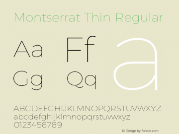 Montserrat Thin Regular Version 6.002 Font Sample