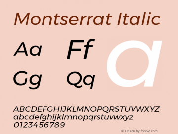 Montserrat Italic Version 6.002 Font Sample