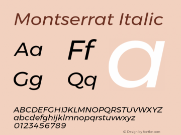 Montserrat Italic Version 6.002;PS 006.002;hotconv 1.0.88;makeotf.lib2.5.64775 Font Sample