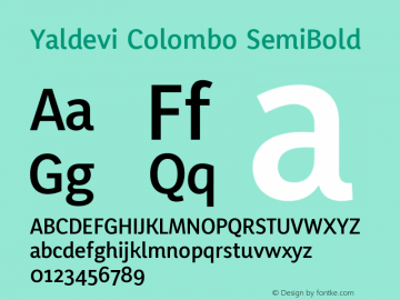 Yaldevi Colombo SemiBold Version 1.020 ; ttfautohint (v1.5) Font Sample