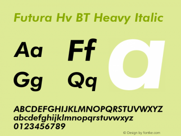 Futura Hv BT Heavy Italic mfgpctt-v1.52 Tuesday, January 12, 1993 3:46:56 pm (EST)图片样张