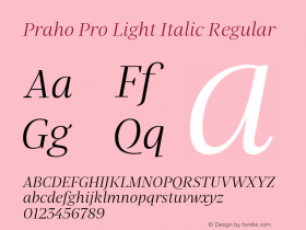 Praho Pro Light Italic Regular Version 1.000;PS 001.000;hotconv 1.0.88;makeotf.lib2.5.64775 Font Sample
