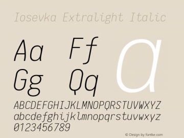 Iosevka Extralight Italic 1.11.1; ttfautohint (v1.6)图片样张