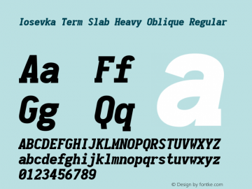 Iosevka Term Slab Heavy Oblique Regular 1.11.1; ttfautohint (v1.6) Font Sample