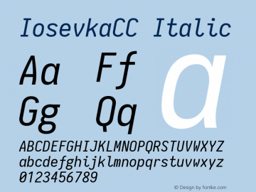 IosevkaCC Italic 1.11.1; ttfautohint (v1.6) Font Sample