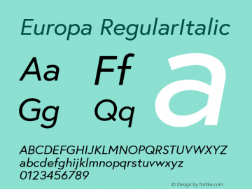 Europa RegularItalic 1.000 Font Sample
