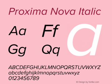 Proxima Nova Italic Version 3.008;PS 003.008;hotconv 1.0.88;makeotf.lib2.5.64775 Font Sample