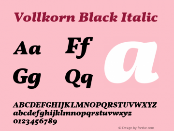 Vollkorn Black Italic Version 4.012 Font Sample