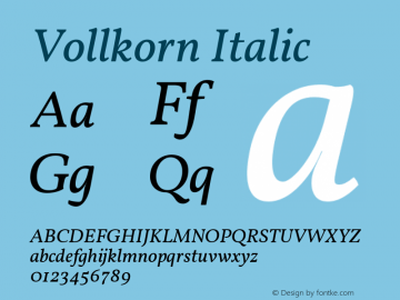 Vollkorn Italic Version 4.012 Font Sample