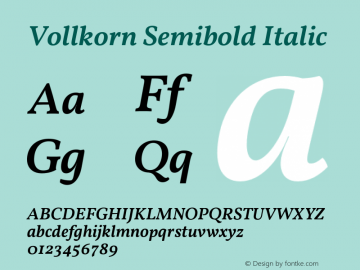 Vollkorn Semibold Italic Version 4.012;PS 004.012;hotconv 1.0.88;makeotf.lib2.5.64775 Font Sample