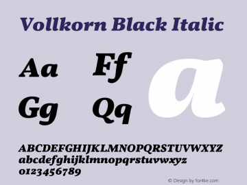 Vollkorn Black Italic Version 4.012;PS 004.012;hotconv 1.0.88;makeotf.lib2.5.64775 Font Sample