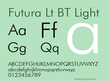 Futura Lt BT Light mfgpctt-v1.52 Tuesday, January 12, 1993 3:25:03 pm (EST) Font Sample