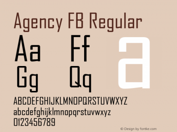 Agency FB Regular Version 1.00 Font Sample
