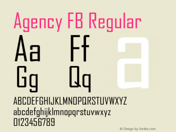 Agency FB Regular Version 001.000 Font Sample