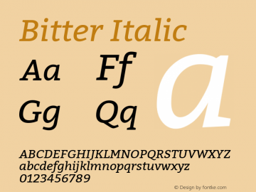 Bitter Italic Version 2.000;PS 002.000;hotconv 1.0.88;makeotf.lib2.5.64775; ttfautohint (v1.4.1) Font Sample