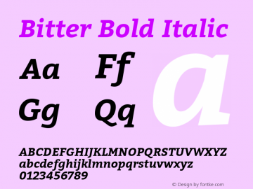 Bitter Bold Italic Version 2.000;PS 002.000;hotconv 1.0.88;makeotf.lib2.5.64775; ttfautohint (v1.4.1) Font Sample