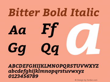 Bitter Bold Italic Version 2.000;PS 002.000;hotconv 1.0.88;makeotf.lib2.5.64775; ttfautohint (v1.4.1) Font Sample