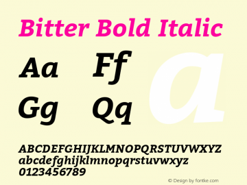 Bitter Bold Italic Version 2.000;PS 002.000;hotconv 1.0.88;makeotf.lib2.5.64775; ttfautohint (v1.4.1) Font Sample