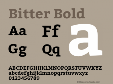 Bitter Bold Version 2.000;PS 002.000;hotconv 1.0.88;makeotf.lib2.5.64775; ttfautohint (v1.4.1) Font Sample