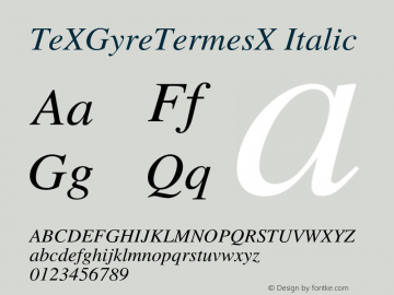 TeXGyreTermesX Italic Version 2.004;PS 2.004;hotconv 1.0.49;makeotf.lib2.0.14853 Font Sample