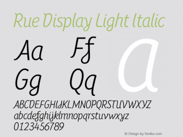 Rue Display Light Italic Version 1.001 Font Sample