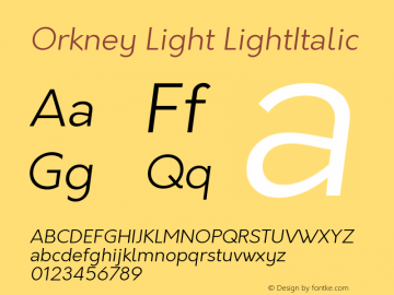 Orkney Light LightItalic 1.0; ttfautohint (v1.5) Font Sample