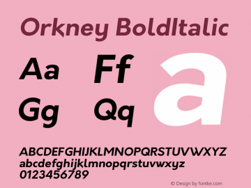 Orkney BoldItalic 1.0; ttfautohint (v1.5) Font Sample
