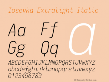 Iosevka Extralight Italic 1.11.2; ttfautohint (v1.6)图片样张