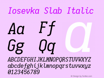 Iosevka Slab Italic 1.11.3; ttfautohint (v1.6)图片样张