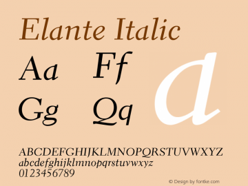 Elante Italic Version 1.0 Font Sample