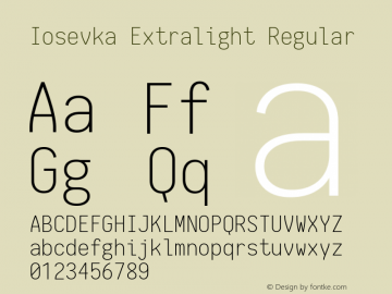 Iosevka Extralight Regular 1.11.3; ttfautohint (v1.6) Font Sample