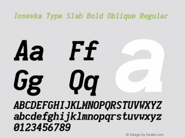 Iosevka Type Slab Bold Oblique Regular 1.11.3; ttfautohint (v1.6) Font Sample